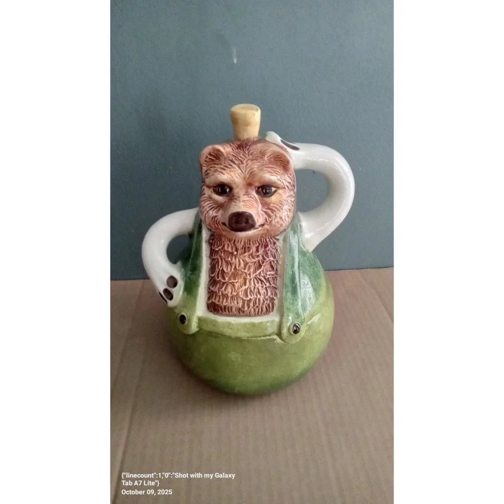 Whimsical Bear Pitcher Cookie Jar Ceramic Animal‎ Decor Kitchen Collectible
